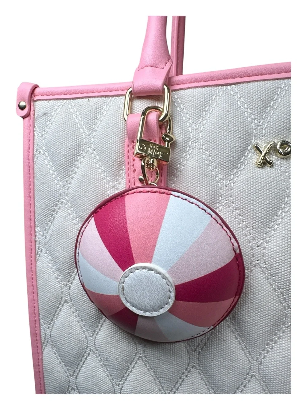 Betsey Johnson White Quilted Tote with Pink Trim and Bow Accent
